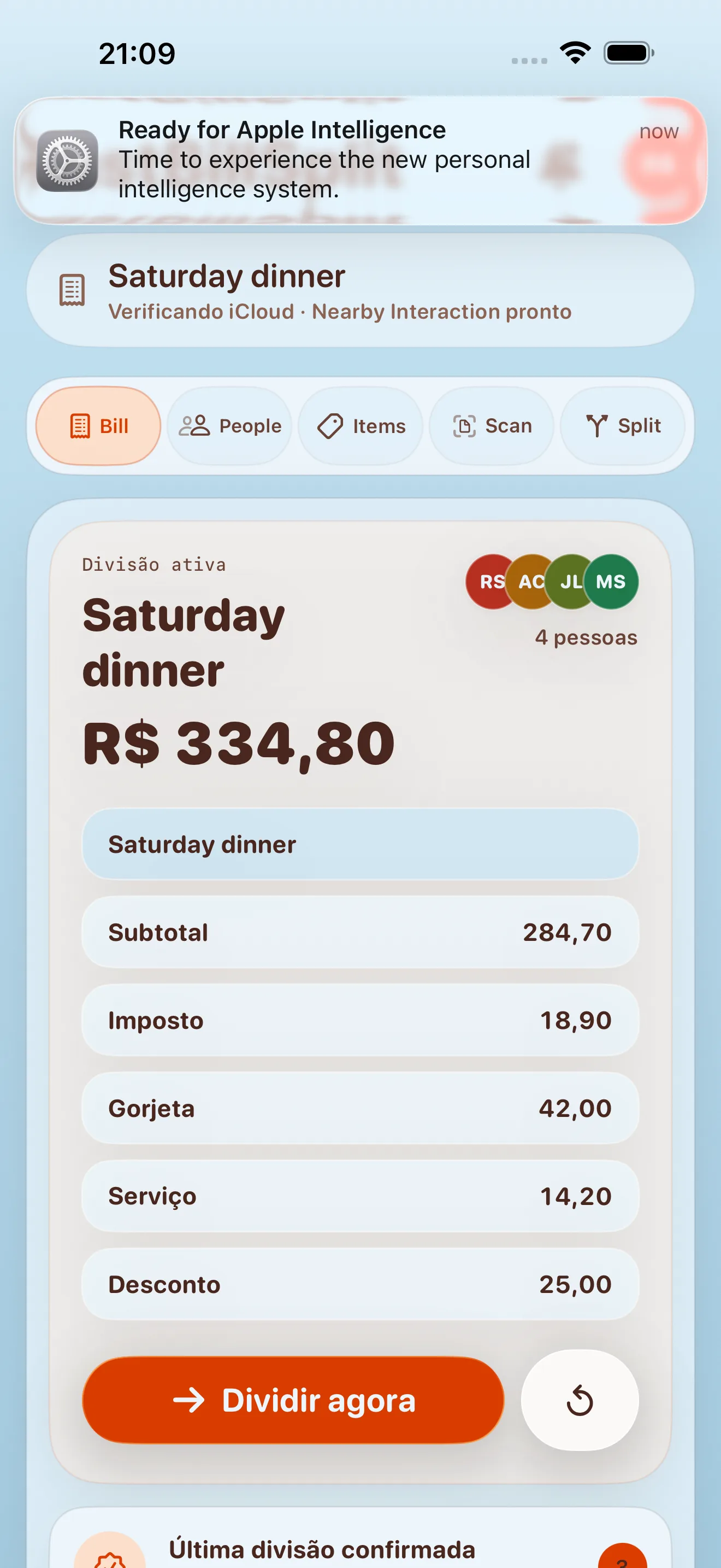 FastBillSplit reading a restaurant bill with OCR
