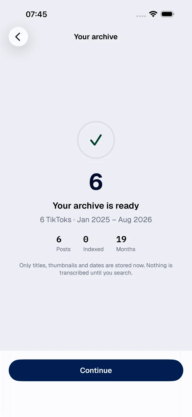 The video library for your own account in FindMyTok