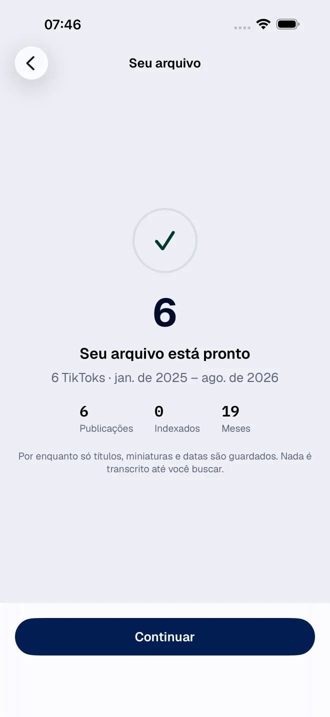 Biblioteca de vídeos da própria conta no FindMyTok